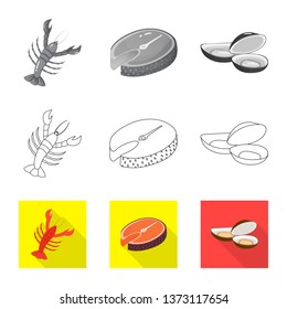 Vector illustration of fresh  and restaurant symbol. Collection of fresh  and marine   stock symbol for web.