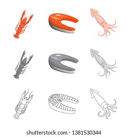 Vector illustration of fresh  and restaurant symbol. Collection of fresh  and marine   stock symbol for web.