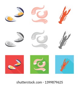 Vector illustration of fresh  and restaurant symbol. Set of fresh  and marine   vector icon for stock.