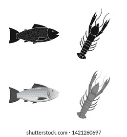 Vector illustration of fresh  and restaurant symbol. Collection of fresh  and marine   vector icon for stock.