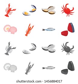 Vector illustration of fresh and restaurant symbol. Collection of fresh and marine vector icon for stock.