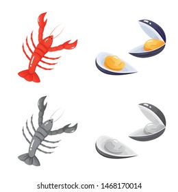 Vector illustration of fresh and restaurant symbol. Collection of fresh and marine stock vector illustration.