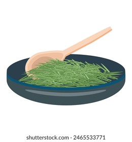 Vector illustration of fresh rosemary sprigs in a pan, with a wooden spoon, suggesting cooking herbs