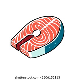 Ilustración vectorial de rodajas de carne de pescado de salmón fresco en estilo plano aislado sobre fondo blanco