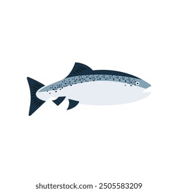 Vector illustration of fresh salmon sea fish on white. For menu, label, recipe, product packaging. Seafood design element. Grayling, chum. For action promotion and advertising, mockup. Caviar. EPS 10.