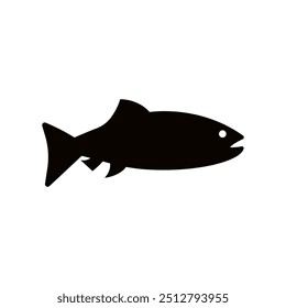 Vector illustration of fresh salmon sea fish solid black. For menu, label, recipe, product packaging. Seafood design element. Grayling, chum. For action promotion and advertising. Caviar. EPS 10