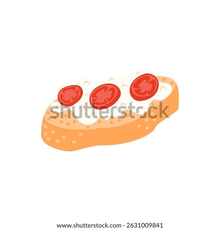 Vector illustration of a fresh sandwich with tomato and cheese. Perfect for healthy food designs, cooking content, and rustic kitchen visuals