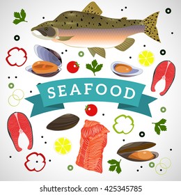 Vector illustration of fresh seafood
