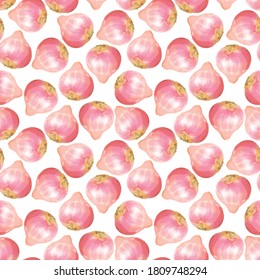 vector illustration fresh spicy red purple onion food ingredient repeat seamless pattern doodle cartoon modern style. Great for fabric packaging wallpaper