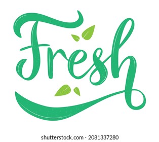 Ilustración vectorial de texto fresco para sitio web, etiqueta, banner, menú, restaurante, embalaje, pegatina, recuerdo, afiche, decoración, postal. Nuevo fondo de caligrafía. Grabado fresco. EPS 10.