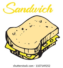 Vector illustration of fresh toast sandwich with salad, cheese and lettering