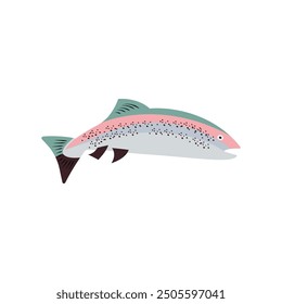 Vector illustration of fresh trout or rainbow trout freshwater fish on white. For menu, label, recipe, product packaging. Freshwater food element. Action promotion and advertising. Caviar. EPS 10