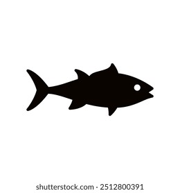 Vector illustration of fresh tuna or tunny ocean fish, solid black on white. For menu, label, recipe, product packaging. Oceanfood design element. For action promotion and advertising, mockup. EPS 10.