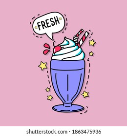 VECTOR ILLUSTRATION OF A FRESH VANILLA MILSHAKE WITH A CHERRY ON TOP, SLOGAN PRINT VECTOR