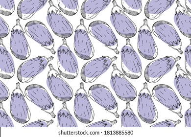 vector illustration fresh vegetable purple eggplant food repeat seamless pattern doodle cartoon style. Great for fabric packaging wallpaper