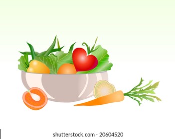 Vector illustration of Fresh vegetable salad with pepper, carrots and tomatoes