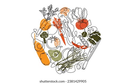 Vector illustration with fresh vegetables isolated on white background. Healthy food. Kitchen hand drawn poster.