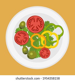 Ilustración vectorial de las hortalizas frescas y las aceitunas