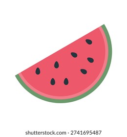 Vector illustration of fresh watermelon slices and cut fruit. Juicy summer fruit with green skin and red flesh, isolated on a white background.