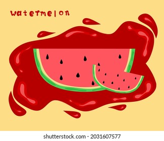 ilustración vectorial de la sandía fresca con variaciones del agua de la sandía, apta para logotipos de productos de la sandía transformada, tiendas de frutas, zumo de sandía, decoraciones de pared, carteles y mucho más