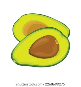 Vector illustration of fresh whole, half, cut slice avocado on white background. Summer fruits for healthy lifestyle. Organic fruit. Cartoon style. Vector illustration for digital resources