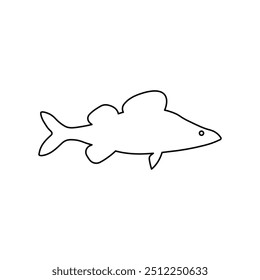 Ilustração vetorial de peixe fresco de água doce zander ou pike perch, contorno em branco. Para menu, rótulo, receita, embalagem do produto. Elemento alimentar. Promoção de ações e publicidade. Caviar. EPS 10