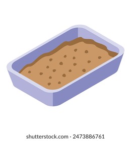 Vector illustration of a freshly baked brownie in a purple dish, with an isometric view