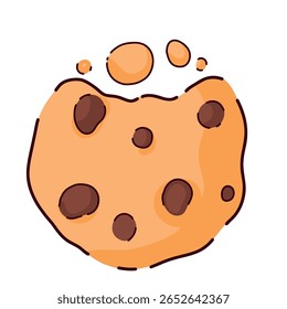 Vector illustration of freshly baked chocolate chip cookies. Delicious and bright pastries. Menu design, posters, postcards