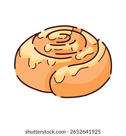 Ilustración vectorial de un sinabon recién horneado. Pasteles deliciosos y brillantes. Diseño de menú, posters, postales