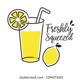 Vector illustration of freshly squeezed lemonade and lemon.