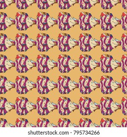 Vector illustration. Freshwater fish set. Of different types of fish. Seamless. Cute fishes on beige, purple and black colors.