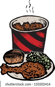 Vector illustration of fried chicken dinner