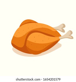 Vector illustration of fried chicken isolated on white. Whole roast chicken