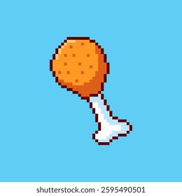 Vector Illustration of fried chicken with Pixel Art Design, perfect for game assets themed designs
