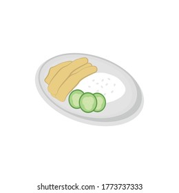 ilustración vectorial de pollo frito y arroz servido en un plato. 