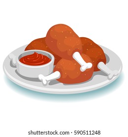 Vector Illustration of Fried Chicken with Sauce Dip