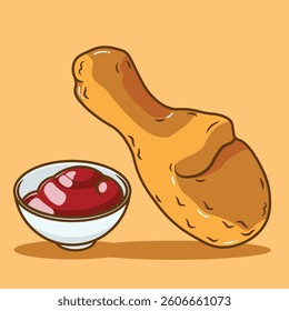Vector illustration of fried chicken with tomato sauce