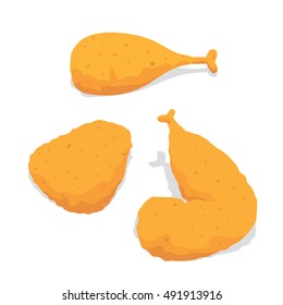 Vector illustration of fried chicken wing breast and drumsticks isolated on white background.