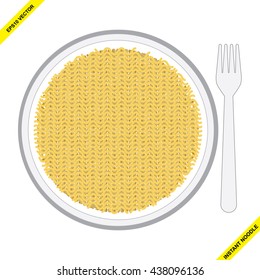 Vector illustration of fried and dried or uncooked instant noodles in a bowl or cup, isolated on white background