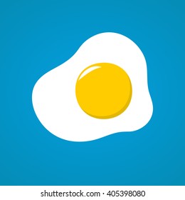 Vector illustration with fried egg in flat style design. Fried egg on blue background