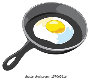 A vector illustration of a fried egg in a frying pan