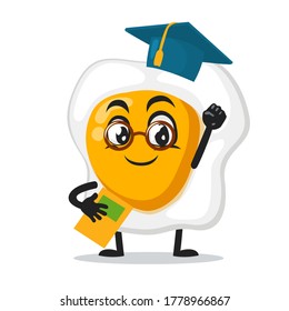 vector illustration of fried egg mascot or character graduation hat and holding book