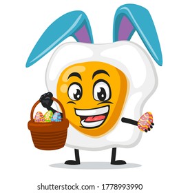 vector illustration of fried egg mascot or character wearing bunny hat