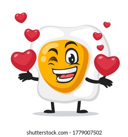 vector illustration of fried egg mascot or character bring love symbols