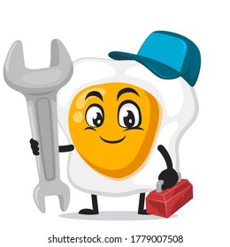 ilustración vectorial de la mascota de huevo frito o de la llave de mano que usa el vestuario de servicio