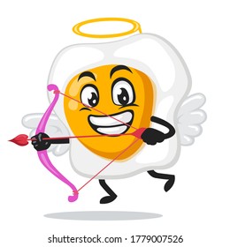 vector illustration of fried egg mascot or character wearing cupid costume and holding a bow