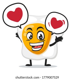 vector illustration of fried egg mascot or character says with love in bubble speech