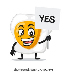 vector illustration of fried egg mascot or character holding sign says yes