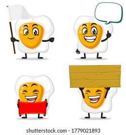 vector illustration of fried egg mascot or character collection set with blank sign theme