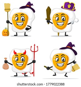 vector illustration of fried egg mascot or character collection set with love or halloween theme